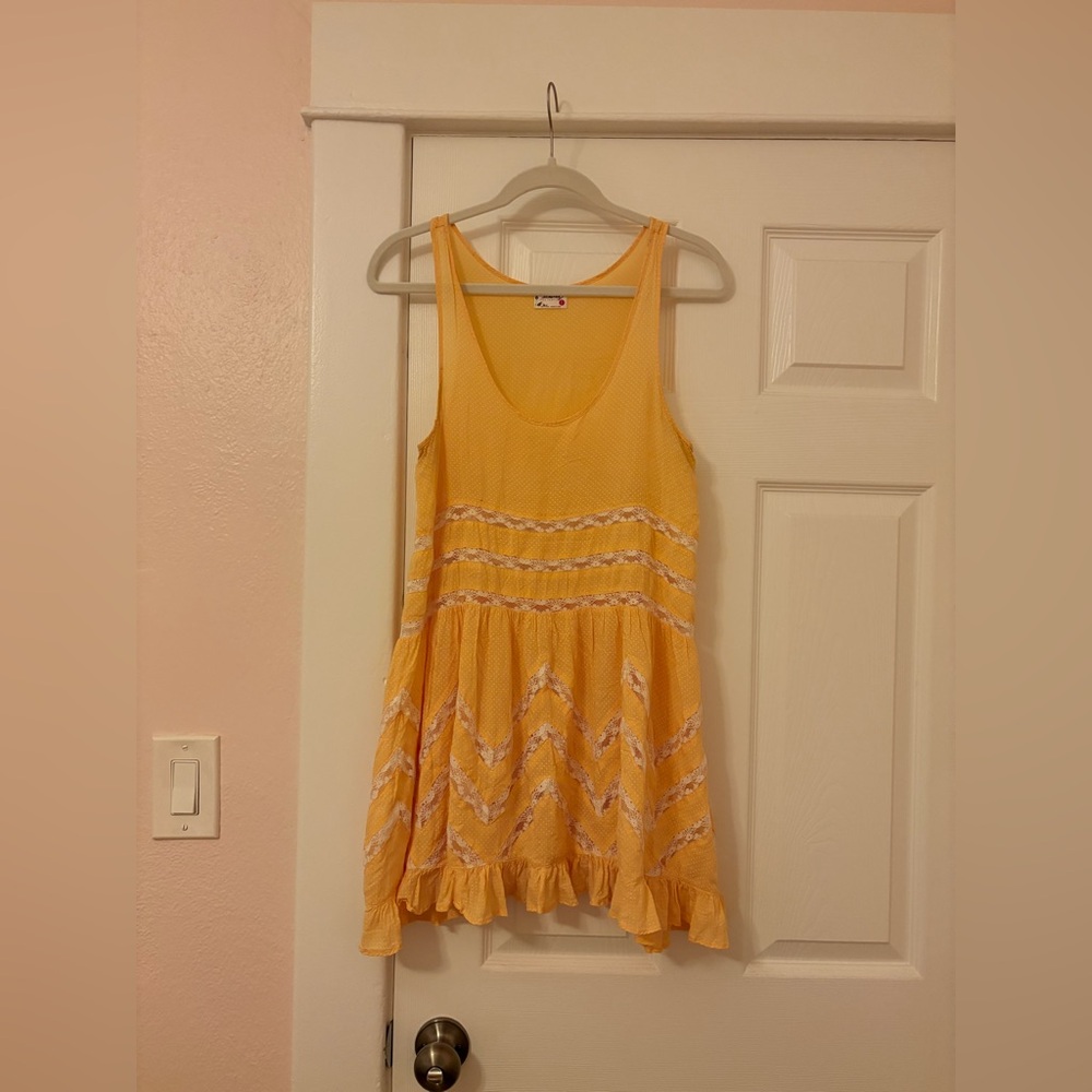 Free People voile and lace trapeze slip dress butter yellow S